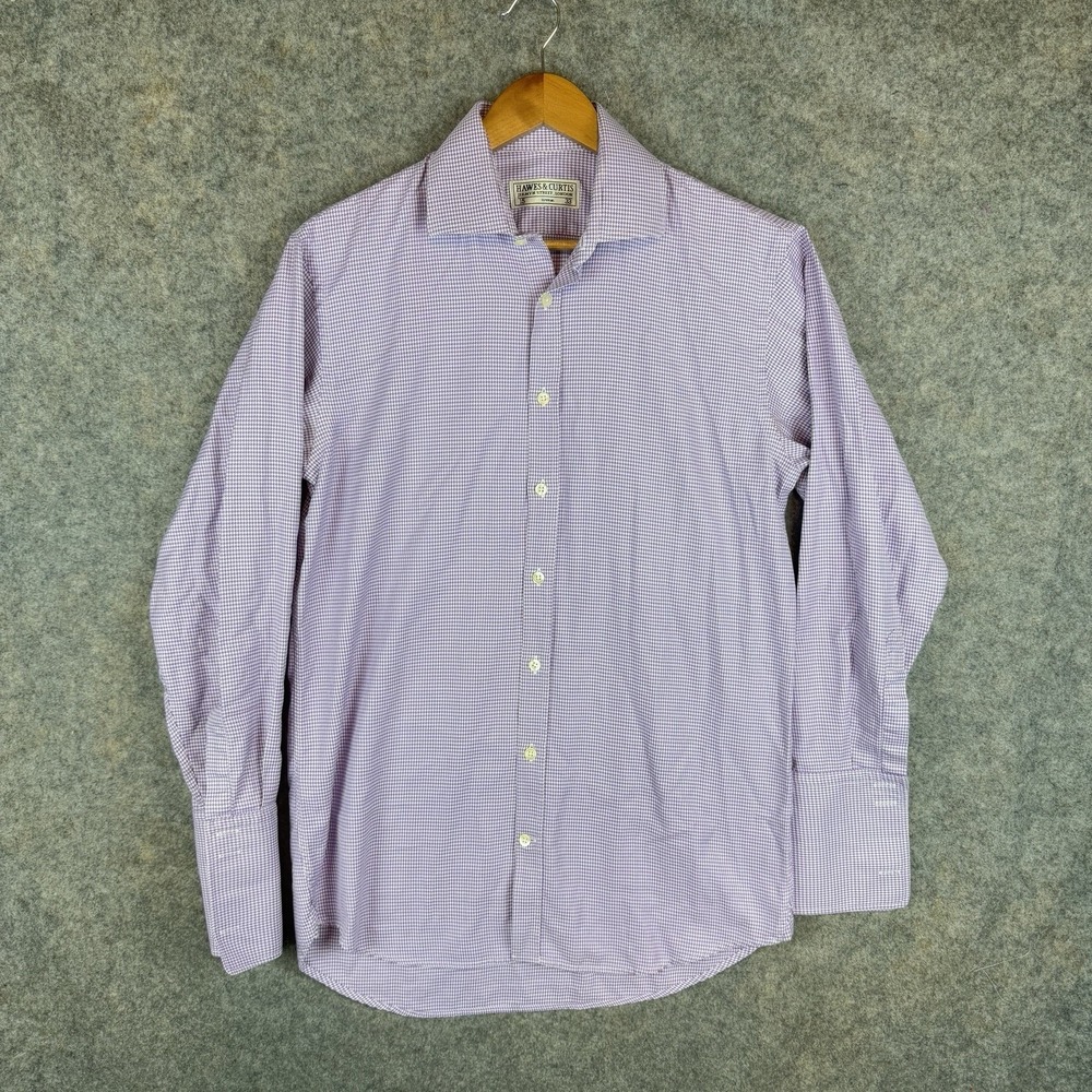 Hawes & Curtis Dress Shirt Mens 15 33 Purple Houndstooth French Cuff Formal